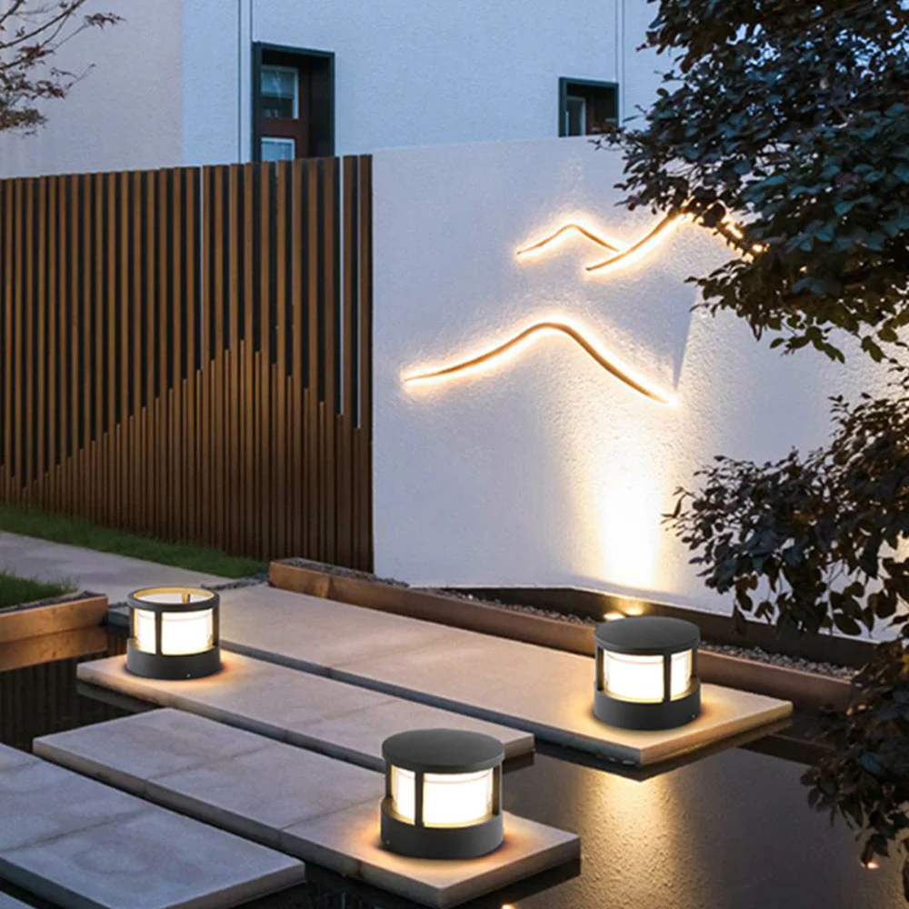 Zyra Modern Metal Cylindrical Outdoor Bollard Light, Black - Image 3