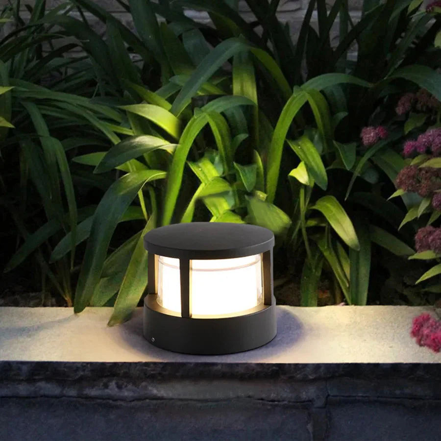 Zyra Modern Metal Cylindrical Outdoor Bollard Light, Black - Image 7