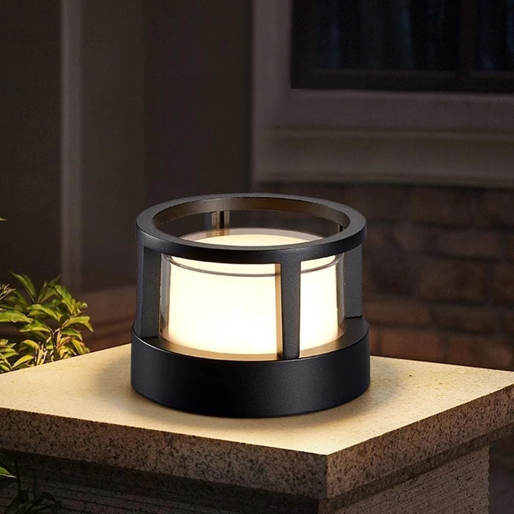 Zyra Modern Metal Cylindrical Outdoor Bollard Light, Black - Image 8