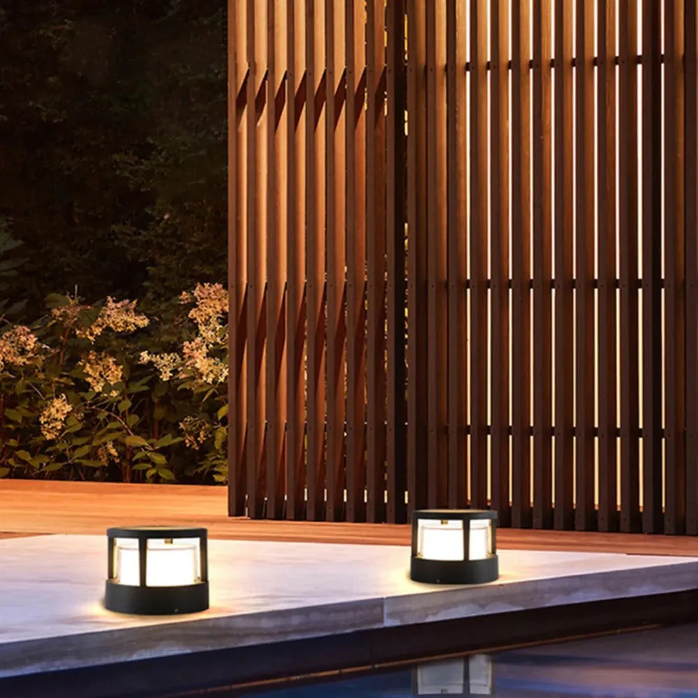 Zyra Modern Metal Cylindrical Outdoor Bollard Light, Black - Image 9